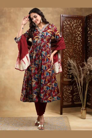 Bani Women Ethnic Motifs Printed Embroidered Pleated Kurta with Trouser & Dupatta