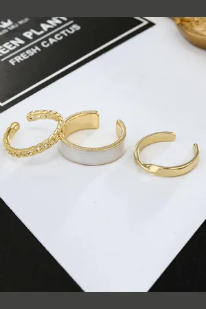 Myki Set Of 3 Gold-Plated Stainless Steel Cubic Zirconia-Studded Finger Ring