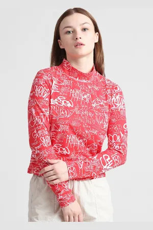 ONLY Conversational Printed High Neck Long Sleeves Acrylic T-shirt