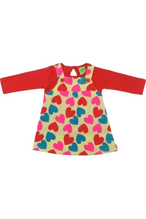 Clothe Funn Girls Conversational Printed Cotton Pinafore Dress With Top