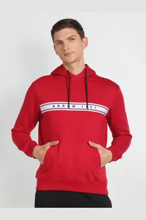 Arrow Typography Printed Hooded Pullover Sweatshirt