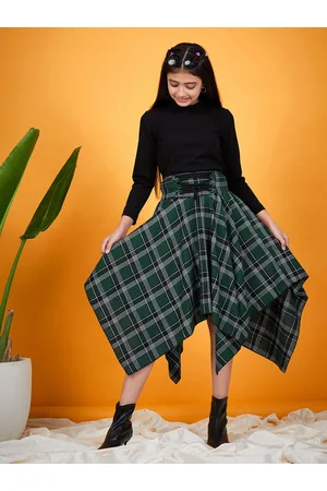 pspeaches Girls Top with Checked Asymmetric Skirt