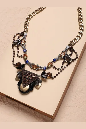 Sangria Gold-Toned Gold-Plated Stone-Studded Layer Drop Statement Necklace