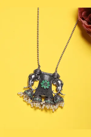 Sangria Silver-Plated Stone-Studded & Beaded Necklace