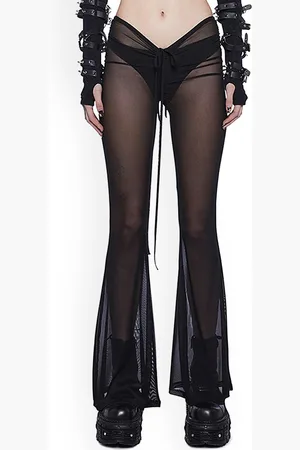 LULU & SKY Women Sheer Flared Low-Rise Trousers