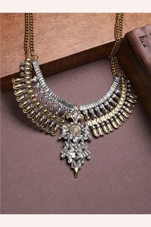 Sangria Gold-Toned Gold-Plated Stone-Studded Necklace