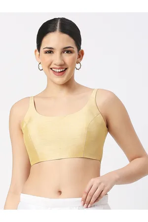neckbook Women Gold Solid Princess Cut Padded Readymade Saree Blouse