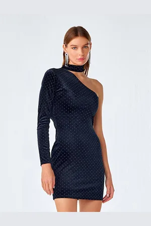 COVER STORY Embellished One Shoulder Bodycon Mini Dress