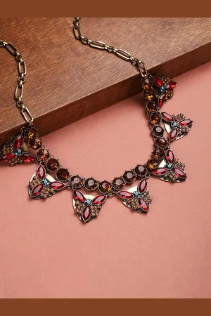 Sangria Gold-Toned Gold-Plated Stone-Studded Necklace