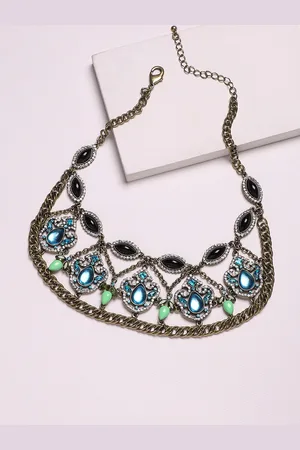 Sangria Gold-Toned Gold-Plated Stone-Studded Necklace