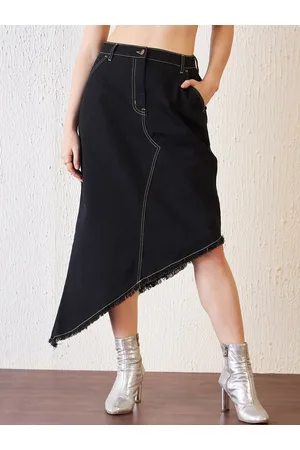 Antheaa Black A-Line Denim Skirt