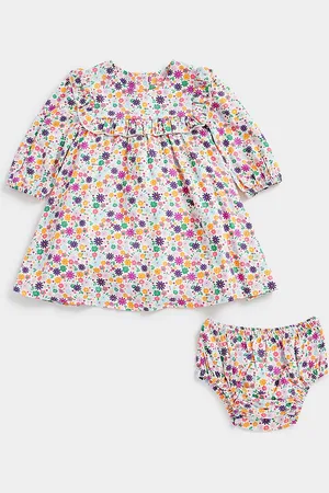 Mothercare Infant Girls Floral Printed Ruffled Pure Cotton A-Line Dress
