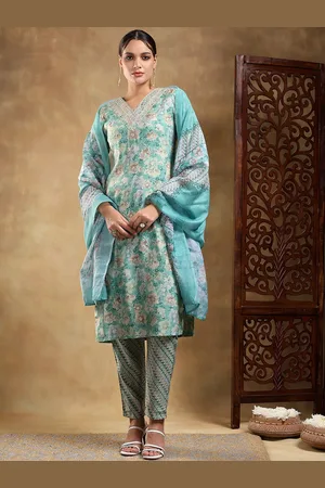 Bani Women Floral Print Embroidered Regular Kurta with Trousers & Dupatta