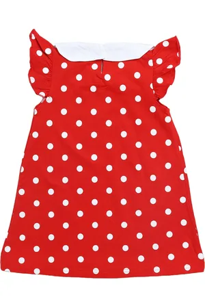 Clothe Funn Girls Polka Dot Printed Flutter Sleeves Cotton A-Line Dress