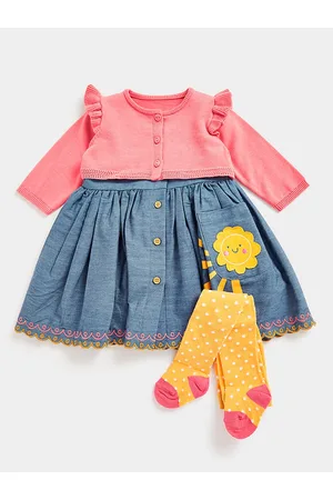 Mothercare Girls Applique Flared Pure Cotton Pleated Dungarees With Crop Cardigan & Socks