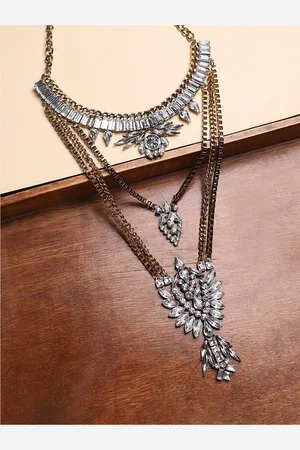 Sangria Gold-Toned Gold-Plated Stone-Studded Layered Necklace