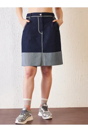 Antheaa Blue Straight Denim Skirt