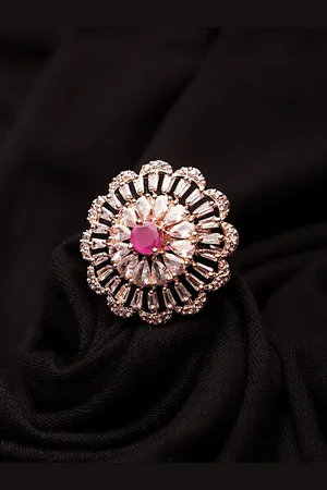 Cardinal Women Pink American Diamond Adjustable Ring