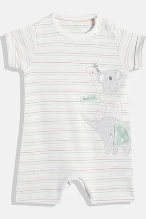 Mothercare Infant Kids Striped Pure Cotton Rompers With Applique Detail