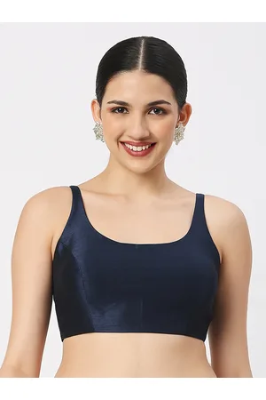 neckbook Women Navy Blue Solid Raw Silk Spaghetti Princess Saree Blouse
