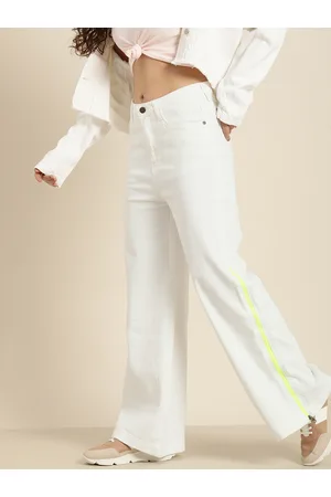 HERE&NOW Women Wide Leg High-Rise Zip Detail Stretchable Jeans