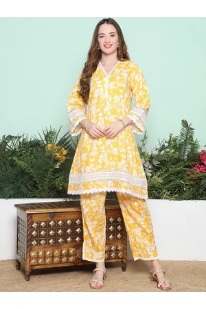 Bhama Couture Floral Printed Pure Cotton Kurta With Trousers