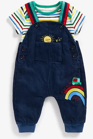 Mothercare Infants Boys Blue Solid Dungarees Set With Applique Work