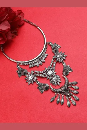 Sangria Silver-Plated Stone-Studded Layered Drop Necklace