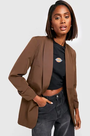 Boohoo Ruched Sleeves Front Open Blazer