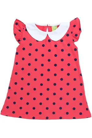 Clothe Funn Girls Polka Dot Printed Flutter Sleeves Cotton A-Line Dress