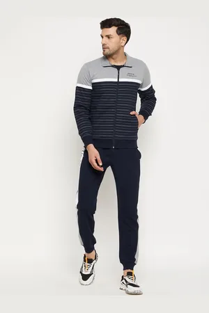 WILD WEST Colourblocked Spread Collar Fleece Cotton Tracksuit