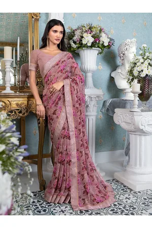 Fashion :: Saree :: SIRIL Women's Floral Printed Georgette Saree With  Unstitched Blouse Piece