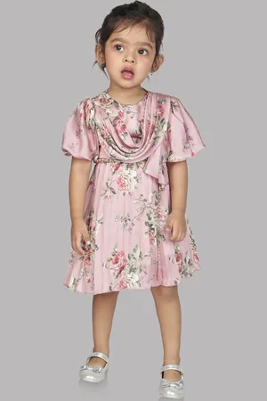 Peppermint Girls Floral Printed Puff Sleeves Fit and Flare Dress