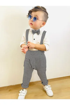 BAESD Boys Checked Dungaree With Shirt & Bow Tie