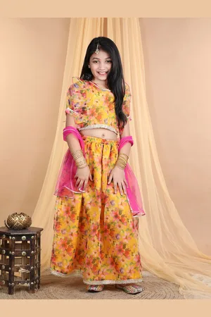 Cutiekins Girls Printed Gotta Patti Ready To Wear Organza Lehenga & Blouse With Dupatta
