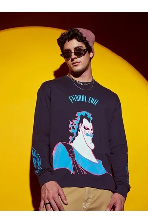 Bewakoof Blue Eternal Evil Printed Round Neck Long Sleeves Cotton Oversized T-shirt
