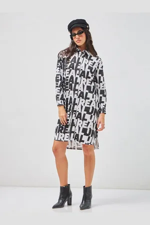 Bewakoof Typography Printed Oversized Shirt Style Dress