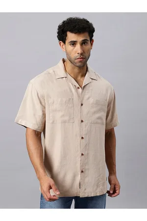 Roadster The Lifestyle Co. Beige Relaxed Short Sleeved Casual Shirts