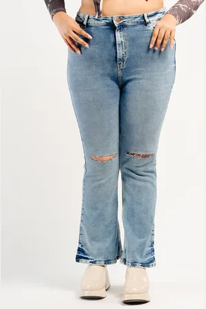 FREAKINS Women Slash Knee Bootcut Fit High-Rise Pure Cotton Jeans
