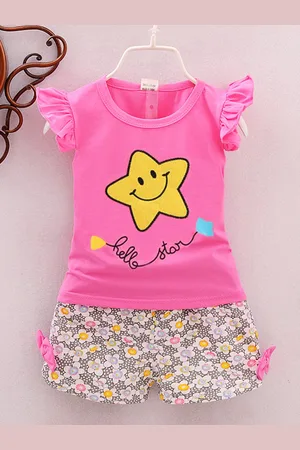 Bold N Elegant Girls Printed Cotton Top with Shorts