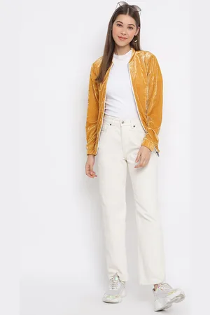 DressBerry Yellow Mock Collar Bomber Jacket
