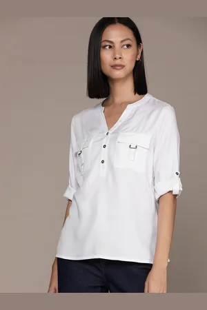 Roadster Solid Roll-Up Sleeves Shirt Style Top