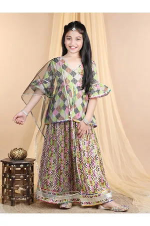 Cutiekins Girls V- Neck Printed Ready to Wear Lehenga & Blouse With Dupatta