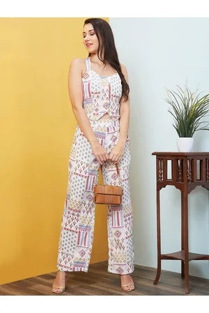 Globus Women Patch Printed Styled-Back Crop Top & Palazzos Co-Ords Set