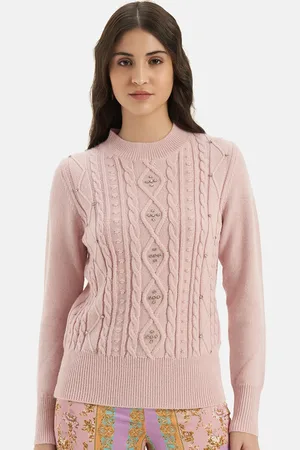 Kazo Cable Knit Self Design Embellished Detailed Pullover