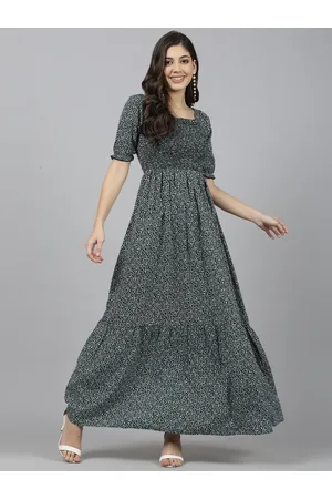 Aayu Green Floral Print Puff Sleeve Maxi Dress