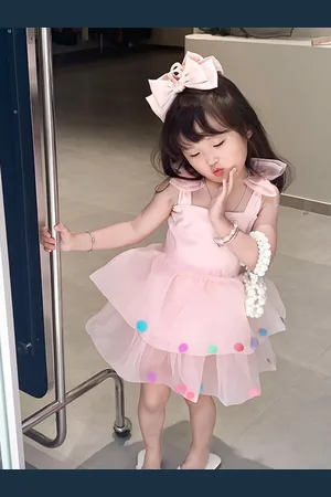 Stylecast Girls Pink Shoulder Straps Bow Fit and Flare Dress