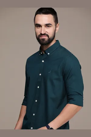 Nautica Men Pure Cotton Slim Fit Grid Tattersall Checks Casual Shirt