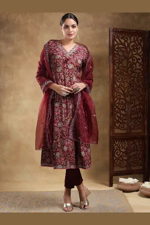 Bani Women Floral Embroidered Pleated Kurta with Trousers & Dupatta