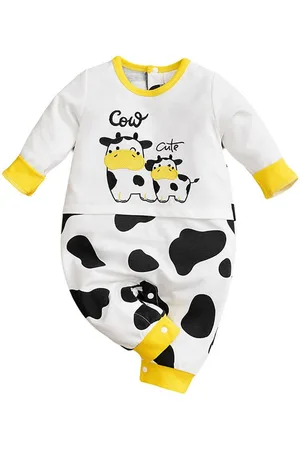 Stylecast Infants Kids White & Black Printed Cotton Rompers